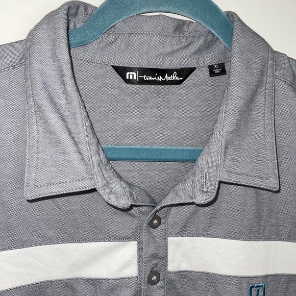 Travis Mathew Polo Shirt Size XL Mens Short Sleeve Polyester Cotton Gray Blue - Picture 8 of 12